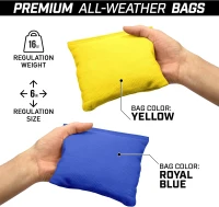 GoSports 4' x 2' Regulation Wooden Cornhole Boards Set – Light Brown Finish with Carrying Case & Royal Blue and Yellow Bean Bags(m-3)