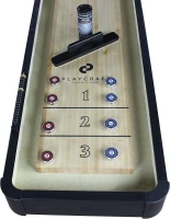 Playcraft Woodbridge Shuffleboard with Storage Cabinet — Complete Set (Abacus, 8 Pucks, Brush & USA Speed Wax) — Robust Pro Climate Adjusters(m-9)