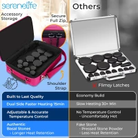 SereneLife Portable Electric Hot Stone Warmer Set — Digital Spa Heater with 6 Large & 6 Small Round Basalt Massage Stones, Pink(m-5)