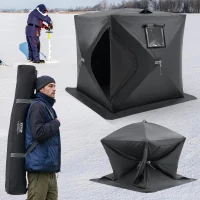 VEVOR Pop-Up Ice Fishing Tent — Hub-Style Portable Shelter, Insulated & Non-Insulated Options, Multiple Sizes (1–8 Persons), Waterproof 300D Oxford with Anchors, Ropes & Carry Bag(m-8)