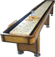 Playcraft Georgetown Shuffleboard Table with Storage Cabinet — Hand‑Stained Burnished Finish, Pro Climate Adjusters, Includes Abacus, 8 Pucks, Brush & Wax(m-1)