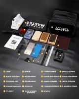 OutdoorMaster Ski & Snowboard Tuning and Waxing Kit - Waxing Iron, Universal Wax, Edge Tuner, Brushes, Scrapers, PTEX, Screws & Storage Bag(m-8)