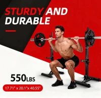 JupiterForce Adjustable Squat Rack Stands (Pair) — Heavy-Duty Steel Bench/Barbell Racks, 40–66"" Adjustable Height, 550 lb Capacity, Portable H-Base, Black(m-4)