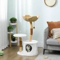 PawHut 40" Real Wood Cat Tree, Cat Tower for Indoor Large Adult Cats with Scratching Posts, Condo, Perch, Washable Cushion,(m-1)