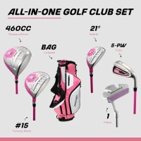 Precise M5 Women’s Complete Golf Club Set — Right Handed, Pink, Includes Titanium Driver, Fairway, Hybrid, Irons, Putter and Stand Bag(m-2)