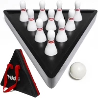 Shuffleboard Bowling Set - 10 Premium Hardwood Pins with Durable Triangular Pinsetter, Resin Bowling Ball and Carry Bag for Shuffleboard Games(m-1)