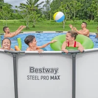 Bestway Steel Pro MAX 13-Foot x 48-Inch Round Above-Ground Pool Set, Gray — Metal Frame with Filter Pump, Ladder & Cover(m-7)