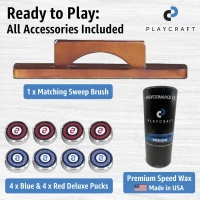 Playcraft Woodbridge Shuffleboard Table with Storage Cabinet — Pro-Style Table Set (Made in USA) with 8 Pucks, Abacus, Brush & Wax(m-3)