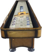 Playcraft Georgetown Shuffleboard Table with Built-In Storage Cabinet, Matching Abacus, 8 Pucks, Brush & Wax - Pro Climate Adjusters, Hand-Stained Burnished Finish(m-3)
