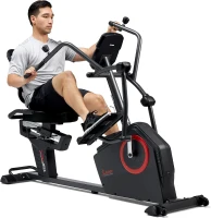 Sunny Health & Fitness Elite Recumbent Cross Trainer — Recumbent Elliptical with Arm Exercisers, Easy-Adjust Seat & Mesh Backrest, Electromagnetic Resistance, Bluetooth & SunnyFit App(m-1)