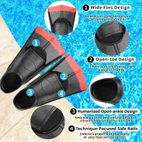 Kids Short Swim Fins — Comfortable Training Flippers for Lap Swimming, Children & Beginners(m-2)