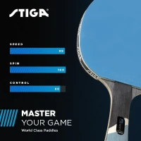STIGA Pro Carbon Tournament Racket — Carbon-Enhanced Performance Blade with Advanced Technologies (Red/Blue)(m-5)