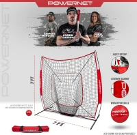 PowerNet 7x7 Baseball/Softball Practice Net Kit with Accessories - Ball Caddy, Weighted Ball & Tee(m-2)