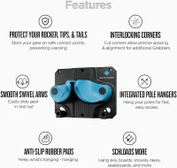 Gravity Grabber 3-Pack - Ski & Snowboard Wall Rack with Anti-Slip, Gravity-Locking Arms | Garage & Gear Organizer(m-4)