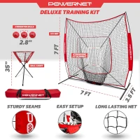 PowerNet 7x7 Deluxe Training Kit (Red) — Pitching Net with Ball Caddy, 3 Weighted Balls & Strike Zone(m-3)