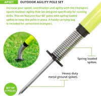 Champion Sports APSET Outdoor Agility Pole Set – Four 66-inch Yellow Poles with Spring-Loaded Ground Spikes and Carry Bag(m-4)