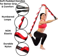 Non-Elastic Stretching Strap with Loops – Stretch Band for Physical Therapy & Yoga (Fascia, Hamstring & Leg Stretcher Belt)(m-4)