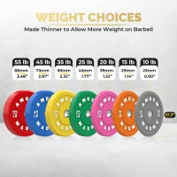 2-Inch Olympic Bumper Plates Set (10–500 lbs Options) — Natural Rubber Barbell Weights for Home Gym, Strength Training & Weightlifting, Color-Coded(m-7)