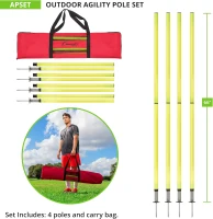 Champion Sports APSET Outdoor Agility Pole Set – Four 66-inch Yellow Poles with Spring-Loaded Ground Spikes and Carry Bag(m-5)