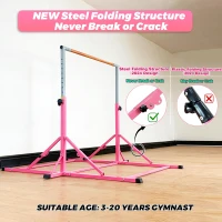 Marfula Professional Foldable Gymnastics Kip Bar for Kids & Teens (Ages 3-25) – 5 ft Length, 4 ft Width, Adjustable 36–60 in Height (13 Levels) with Mat – Home & Club Training Equipment(m-2)