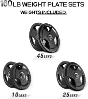 RitFit Olympic 160 lb Rubber Grip Plates Set – 2-Inch Weight Plates (2x10lb, 2x25lb, 2x45lb) for Home & Gym Barbell Training(m-5)