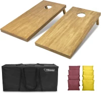 GoSports 4' x 2' Regulation Cornhole Boards - Wooden Set with Light Brown Stain, Carrying Case and Bean Bags(m-1)