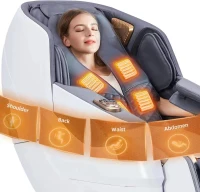 MassaMAX MT339 4D Full-Body Shiatsu Massage Chair Recliner with Electric Extendable Footrest, Zero Gravity, SL-Track, Deep Yoga Stretch, 15 Modes, AI Voice & Foot Rollers (White)(m-9)