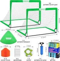 VAVOSPORT 2-Pack 4'x3' Portable Kids Soccer Goal Set — Foldable Training Nets with Ball, Pump, Cones & Carry Bag(m-2)