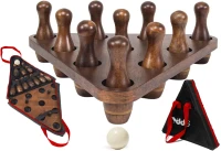 Shuffleboard Bowling Pin Set with 10 Hardwood Pins, Resin Ball, Sturdy Triangular Rack and Mesh Carrying Bag — Fun Accessory for Shuffleboard Tables(m-1)