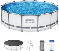 Bestway Steel Pro MAX 14' x 42"" Round Above-Ground Pool Set — Metal Frame Family Pool with Filter Pump, Ladder & Cover, Gray(m-1)