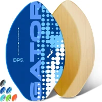 BPS New Zealand 'Gator' Wooden Skimboard with Colored EVA Traction Pad and High-Gloss Clear Coat – For Kids & Adults, Choice of 3 Sizes and Pad Colors(m-1)