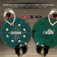 YUZPKRSI 47-Inch Round Poker Mat — Green & Gold Casino-Style Table Top, Durable Sewn Edges, Portable Rubber Poker Surface with Carrying Bag(m-7)