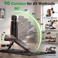 FLYBIRD Adjustable Weight Bench – Foldable 750 lb Capacity Bench for Users up to 6'5"", 27 lb Sturdy Multi-Angle Bench with 90 Position Options for Incline/Decline/Flat Training(m-6)