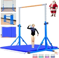 Marfula Foldable Gymnastic Kip Bar with Mat for Kids and Teens (Ages 3–20), 5 ft Rail, 4 ft Base, Adjustable 36–60 in Height – Training Equipment for Home and Club(m-1)
