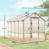 Outsunny 6.6 x 8 ft. Polycarbonate Greenhouse Wooden Walk-in Greenhouse Kit with Thickened Panels, Roof Vent, and Lockable Door(m-3)