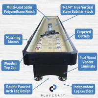 Playcraft Georgetown Shuffleboard Table with Built-In Storage Cabinet, Matching Abacus, 8 Pucks, Brush & USA Speed Wax - Pro Climate Adjusters - Hand-Stained Burnished Finish(m-2)