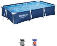 Bestway Steel Pro Rectangular Above-Ground Pool 9'10"" x 6'7"" x 26"" with Flowclear 330 GPH Pump, DuraPlus Liner – 827 Gallon Set(m-7)