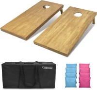 GoSports Regulation Size 4' x 2' Wooden Cornhole Board Set in Light Brown - Carry Case and Bean Bags Included(m-1)