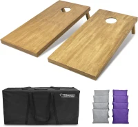 GoSports 4 ft x 2 ft Regulation Wooden Cornhole Boards Set with Light Brown Finish - Includes Carrying Case & Bean Bags(m-1)