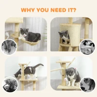 PawHut 53" Cat Tree Tower, Kitten Activity Centre with Scratching Posts, Condo, Perches, Ladder, Hammock, Dangling Toys, Beige(m-9)