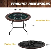 Barrington Round Portable Poker Table for 6 — Dark Green Velvet Play Surface, Faux-Leather Rails, Includes Chips, Cards and Dealing Shoe(m-2)