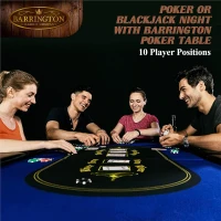 Barrington Folding Poker Table & Table Top Collection — 10-Player Padded-Rail Tables with Blue/Black Felt Texas Hold'em Layout, Foldable Dining & Game Table(m-4)