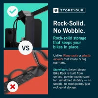 StoreYourBoard 120° Swivel Wall Bike Rack — Vertical Garage Mount with Adjustable Stopper, Space-Saving Hanger for Kids Bikes, BMX & More(m-7)