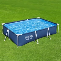 Bestway Steel Pro Rectangular Above-Ground Pool 9'10"" x 6'7"" x 26"" with Flowclear 330 GPH Pump, DuraPlus Liner – 827 Gallon Set(m-6)