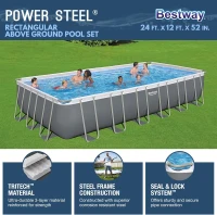 Bestway Power Steel Rectangular 24 ft x 12 ft x 52 in Metal Frame Above-Ground Pool Kit with 1,500 GPH Sand Filter Pump, Ladder and Cover(m-2)