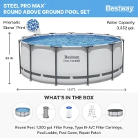 Bestway Steel Pro MAX 13-Foot x 48-Inch Round Above-Ground Pool Set, Gray — Metal Frame with Filter Pump, Ladder & Cover(m-2)