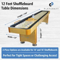 Playcraft Woodbridge Shuffleboard Table, Built-In Storage Cabinet - Full Accessory Kit with Matching Abacus, 8 Deluxe Pucks, Brush & USA Wax - Pro Climate Adjusters (Made in USA)(m-6)
