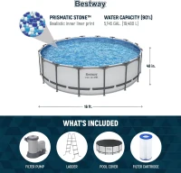 Bestway Steel Pro MAX 16-Foot x 48-Inch Round Above-Ground Pool Set with Metal Frame, 1,000-Flow Filter Pump, Ladder and Cover(m-3)