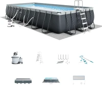 Intex 26367EH XTR Frame Rectangular Pool 24ft x 12ft x 52in with Krystal Clear Sand Filter, Removable Ladder, Cover and Ground Cloth – Large Above-Ground Backyard Pool(m-1)