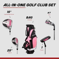 Precise XD-J Junior Golf Set for Kids (Ages 3-5) with Lightweight Graphite Shafts, Hybrid, Putter & Stand Bag(m-2)